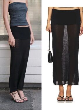 NWT Geel Maxi Skirt Black Knit Linen Blend Foldover Danni size S
